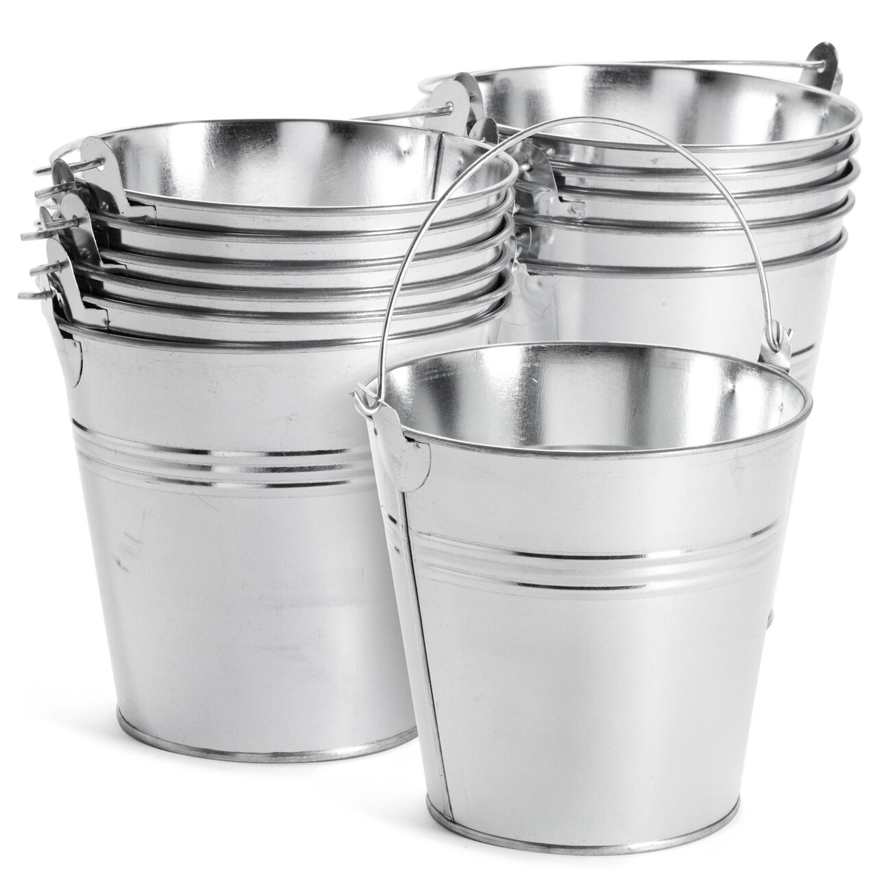 12 Pack Galvanized Metal Buckets with Handles for Party Decorations, Small Tin Pails (5 x 4.7 x 3.5 In)